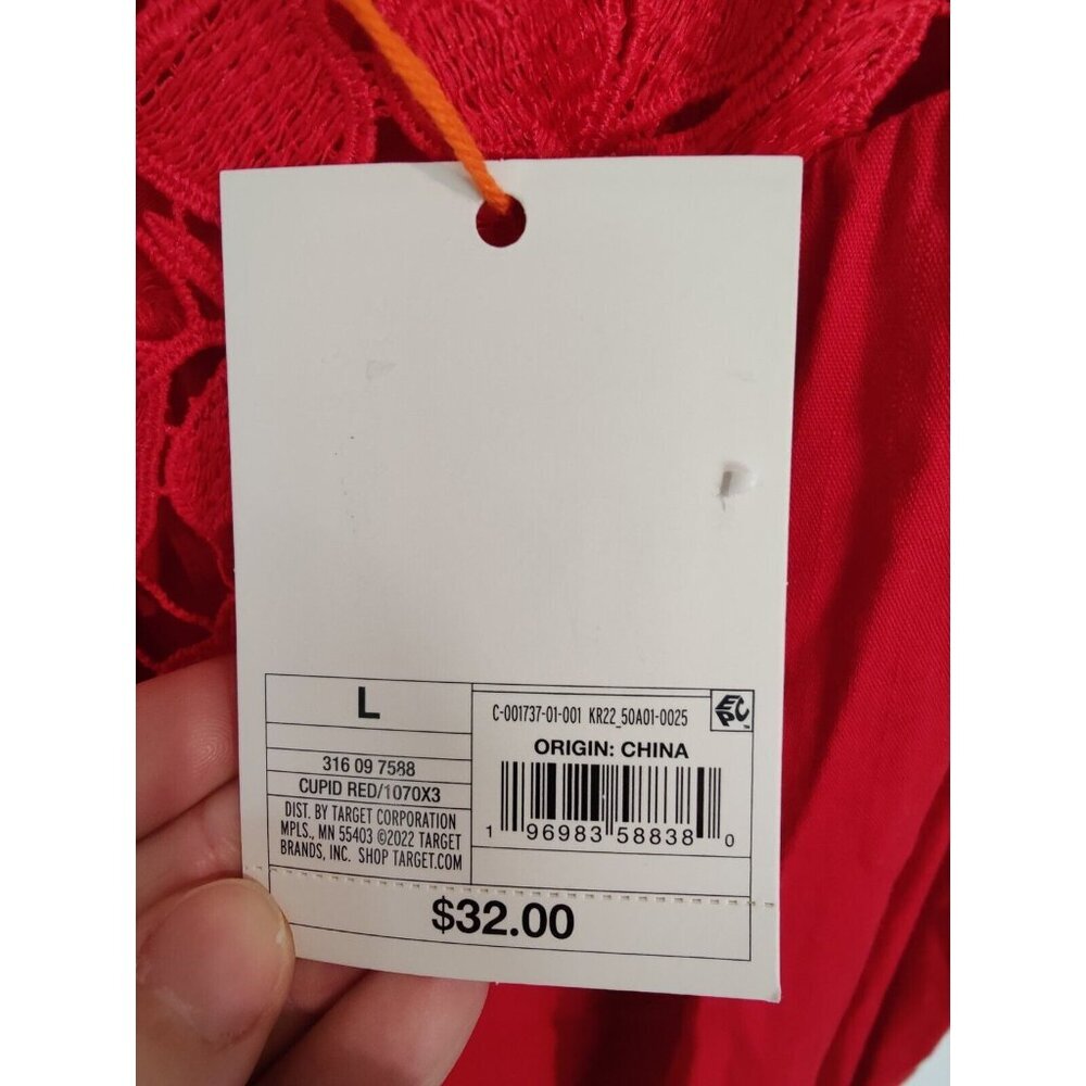 Knox Rose Sleeveless Cherry Red Crochet Belted Knee Length Dress W Pockets L NWT - Picture 7 of 9